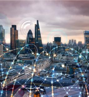 An image of London with cyber graphics overlayed