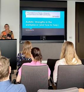 Carly Jones MBE speaking to the Howden team