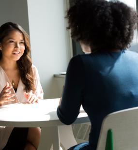 two women talking