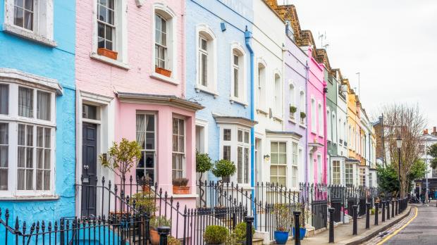 A row of multicoloured terraced houses