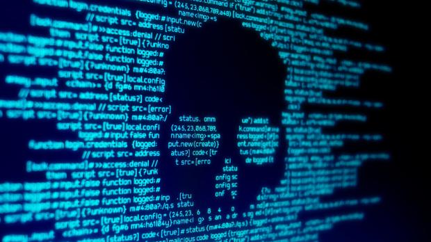 Computer code with skull