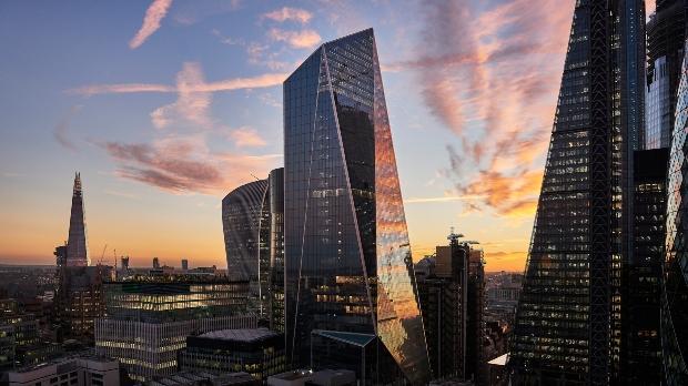 london city skyline at sunset