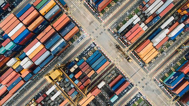 Overhead picture of shipping containers