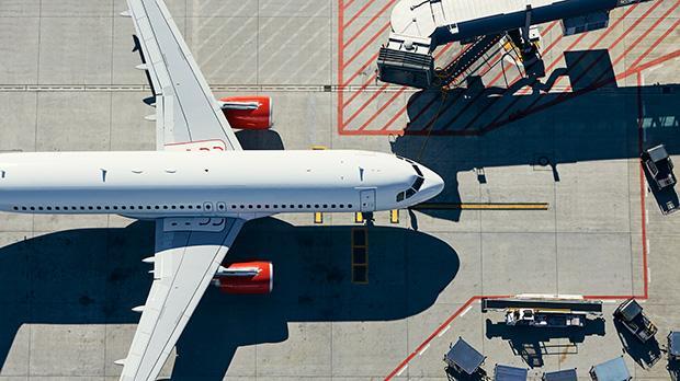 Overhead shot of an airplane parked up
