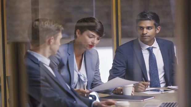 25-29 years, business, business attire, business man, business woman, businessman, businesswoman, caucasian, coffee, coffee cup, collaboration, colleague, color image, concentrating, 