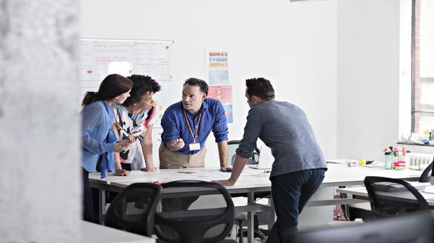 Business people having meeting in tech start-up office 667669317 Creativity, Brainstorming, Planning, Teamwork, Mixed Race